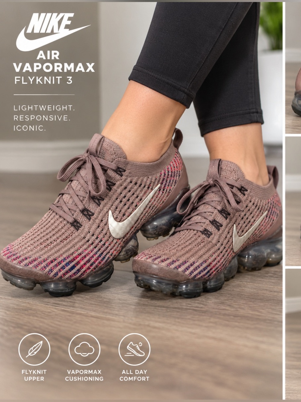 Nike Air VaporMax Flyknit 3 Plum Eclipse Women’s 7.5 AJ6910-200 Streetwear Brown
